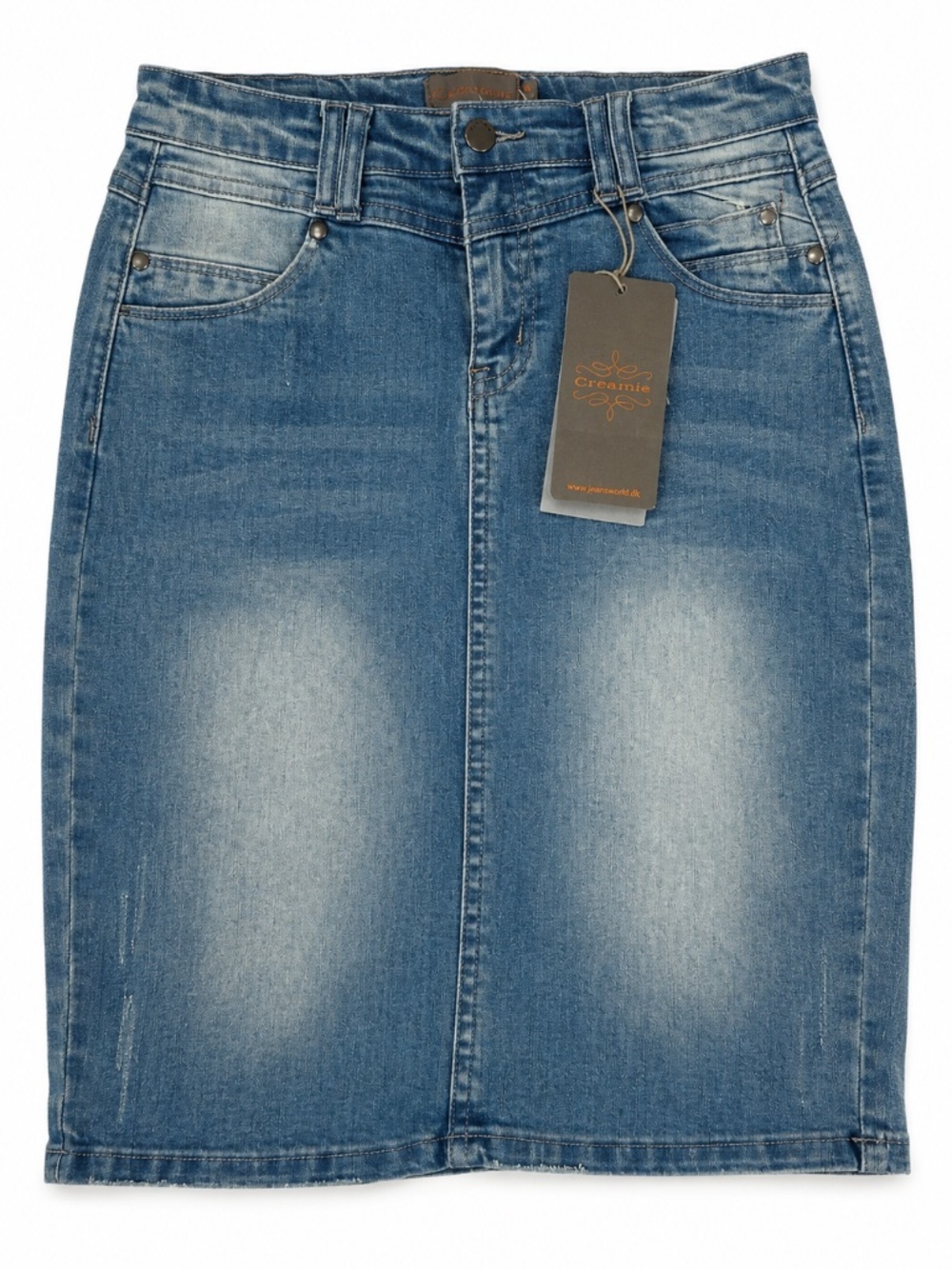 NWT Creamie Girl's Straight Denim Skirt Distressed Whiskered Sz 14